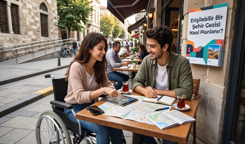 Erişilebilir Bir Şehir Gezisi Nasıl Planlanır? konusunu anlatan temsili editoryal illüstrasyon