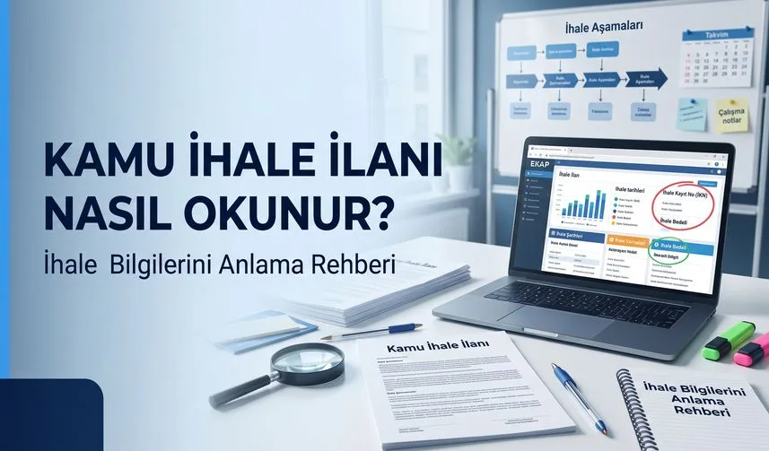 Kamu İhale İlanı Nasıl Okunur? İhale Bilgilerini Anlama Rehberi Kamu İhale İlanı Nasıl Okunur? İhale Bilgilerini Anlama Rehberi konusunu anlatan temsili editoryal illüstrasyon