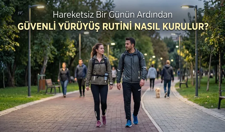 Hareketsiz Bir Günün Ardından Güvenli Yürüyüş Rutini Nasıl Kurulur? konusunu anlatan temsili editoryal illüstrasyon